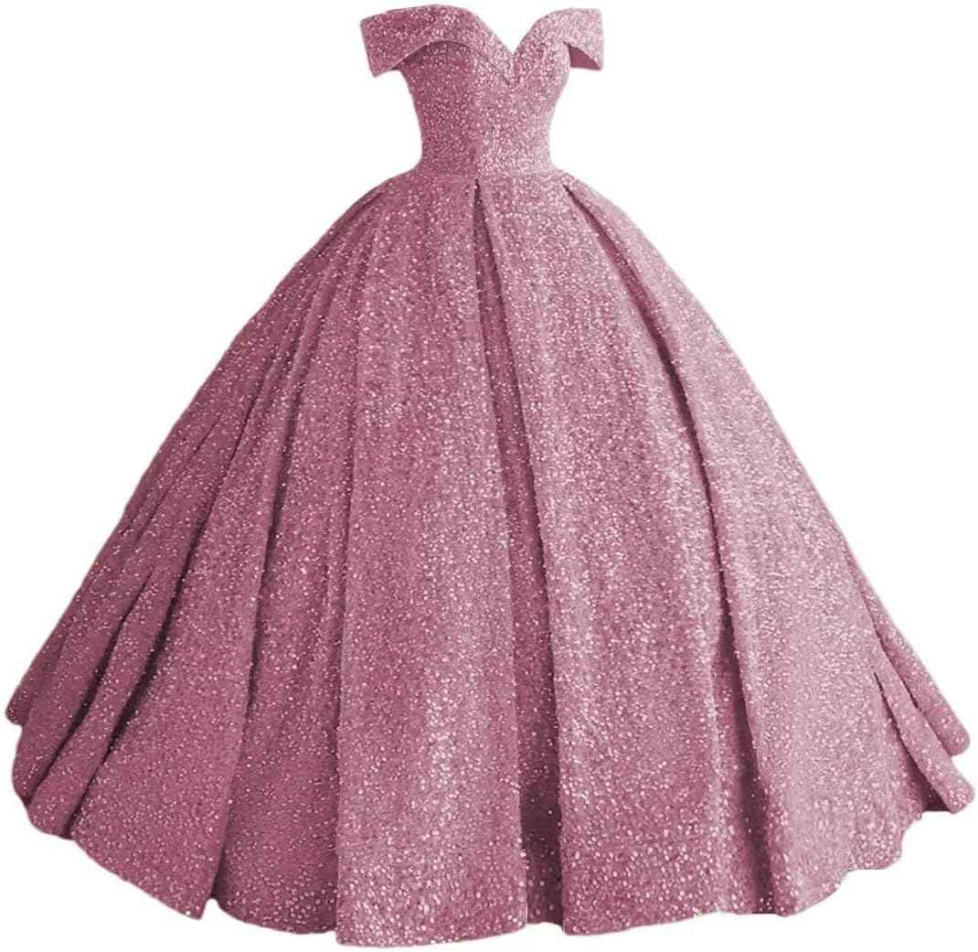 Sparkly Sequin Prom Dresses Long Ball Gown Off Shoulder Quinceanera Dresses Puffy Glitter Evening Party Dresses - Bmbride