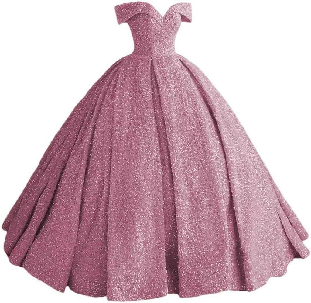 Sparkly Sequin Prom Dresses Long Ball Gown Off Shoulder Quinceanera Dresses Puffy Glitter Evening Party Dresses - Bmbride