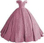 Sparkly Sequin Prom Dresses Long Ball Gown Off Shoulder Quinceanera Dresses Puffy Glitter Evening Party Dresses - Bmbride