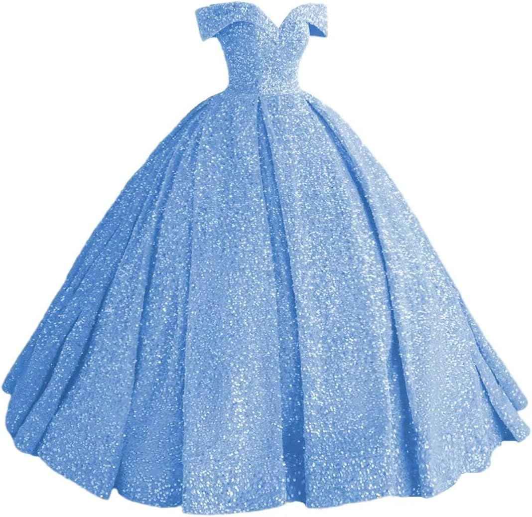 Sparkly Sequin Prom Dresses Long Ball Gown Off Shoulder Quinceanera Dresses Puffy Glitter Evening Party Dresses - Bmbride