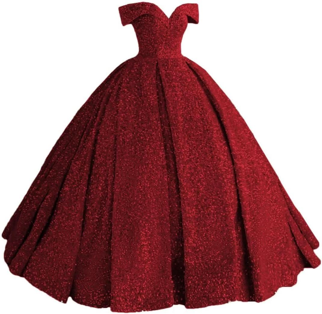 Sparkly Sequin Prom Dresses Long Ball Gown Off Shoulder Quinceanera Dresses Puffy Glitter Evening Party Dresses - Bmbride