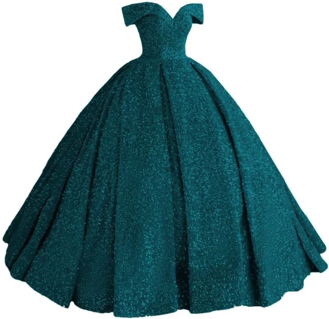 Sparkly Sequin Prom Dresses Long Ball Gown Off Shoulder Quinceanera Dresses Puffy Glitter Evening Party Dresses - Bmbride