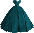 Sparkly Sequin Prom Dresses Long Ball Gown Off Shoulder Quinceanera Dresses Puffy Glitter Evening Party Dresses - Bmbride