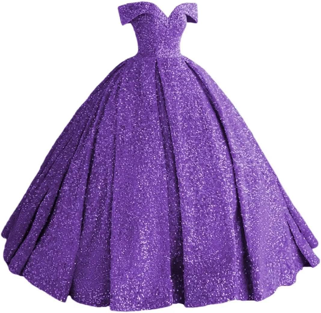 Sparkly Sequin Prom Dresses Long Ball Gown Off Shoulder Quinceanera Dresses Puffy Glitter Evening Party Dresses - Bmbride
