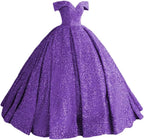 Sparkly Sequin Prom Dresses Long Ball Gown Off Shoulder Quinceanera Dresses Puffy Glitter Evening Party Dresses - Bmbride