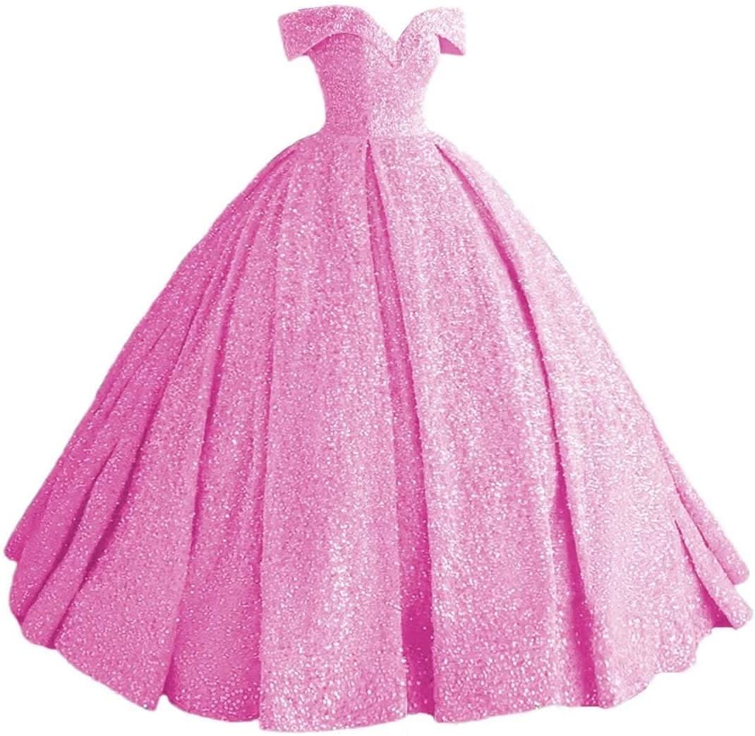 Sparkly Sequin Prom Dresses Long Ball Gown Off Shoulder Quinceanera Dresses Puffy Glitter Evening Party Dresses - Bmbride