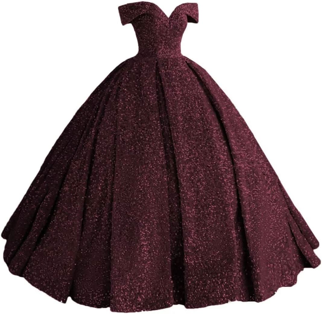 Sparkly Sequin Prom Dresses Long Ball Gown Off Shoulder Quinceanera Dresses Puffy Glitter Evening Party Dresses - Bmbride