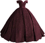 Sparkly Sequin Prom Dresses Long Ball Gown Off Shoulder Quinceanera Dresses Puffy Glitter Evening Party Dresses - Bmbride