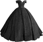 Sparkly Sequin Prom Dresses Long Ball Gown Off Shoulder Quinceanera Dresses Puffy Glitter Evening Party Dresses - Bmbride