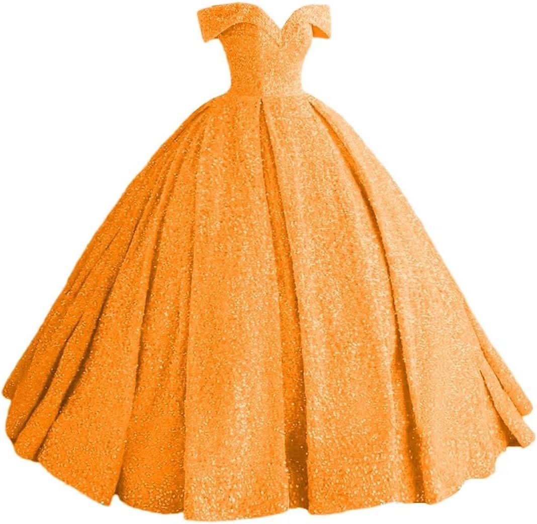 Sparkly Sequin Prom Dresses Long Ball Gown Off Shoulder Quinceanera Dresses Puffy Glitter Evening Party Dresses - Bmbride