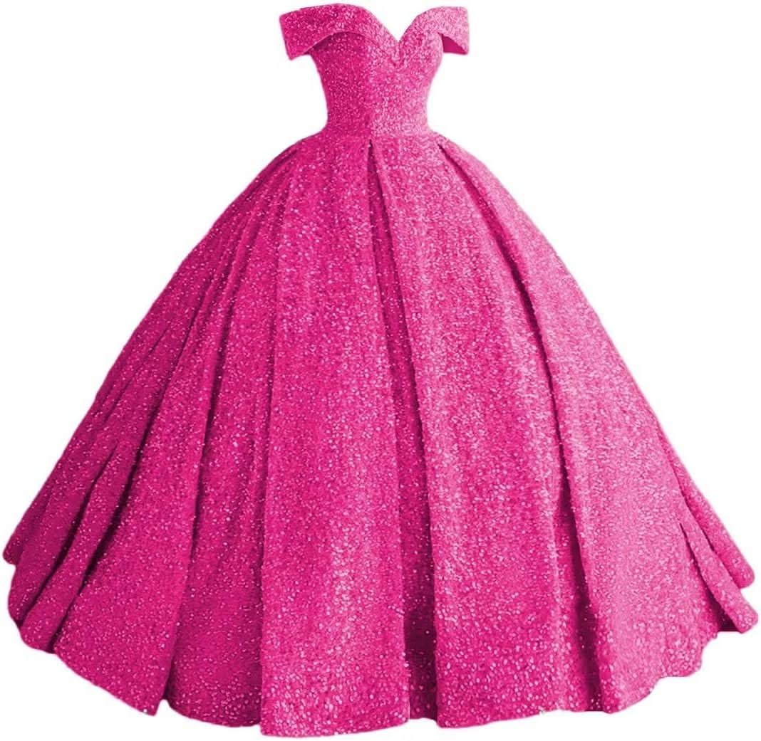Sparkly Sequin Prom Dresses Long Ball Gown Off Shoulder Quinceanera Dresses Puffy Glitter Evening Party Dresses - Bmbride