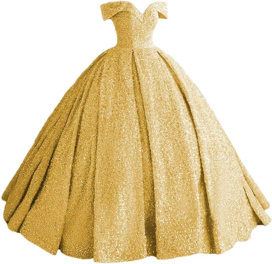 Sparkly Sequin Prom Dresses Long Ball Gown Off Shoulder Quinceanera Dresses Puffy Glitter Evening Party Dresses - Bmbride