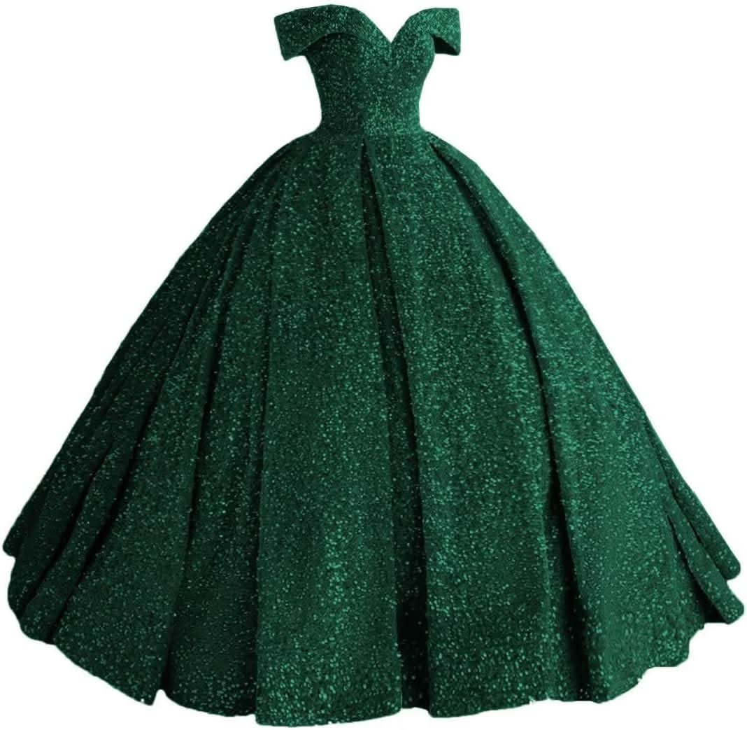 Sparkly Sequin Prom Dresses Long Ball Gown Off Shoulder Quinceanera Dresses Puffy Glitter Evening Party Dresses - Bmbride