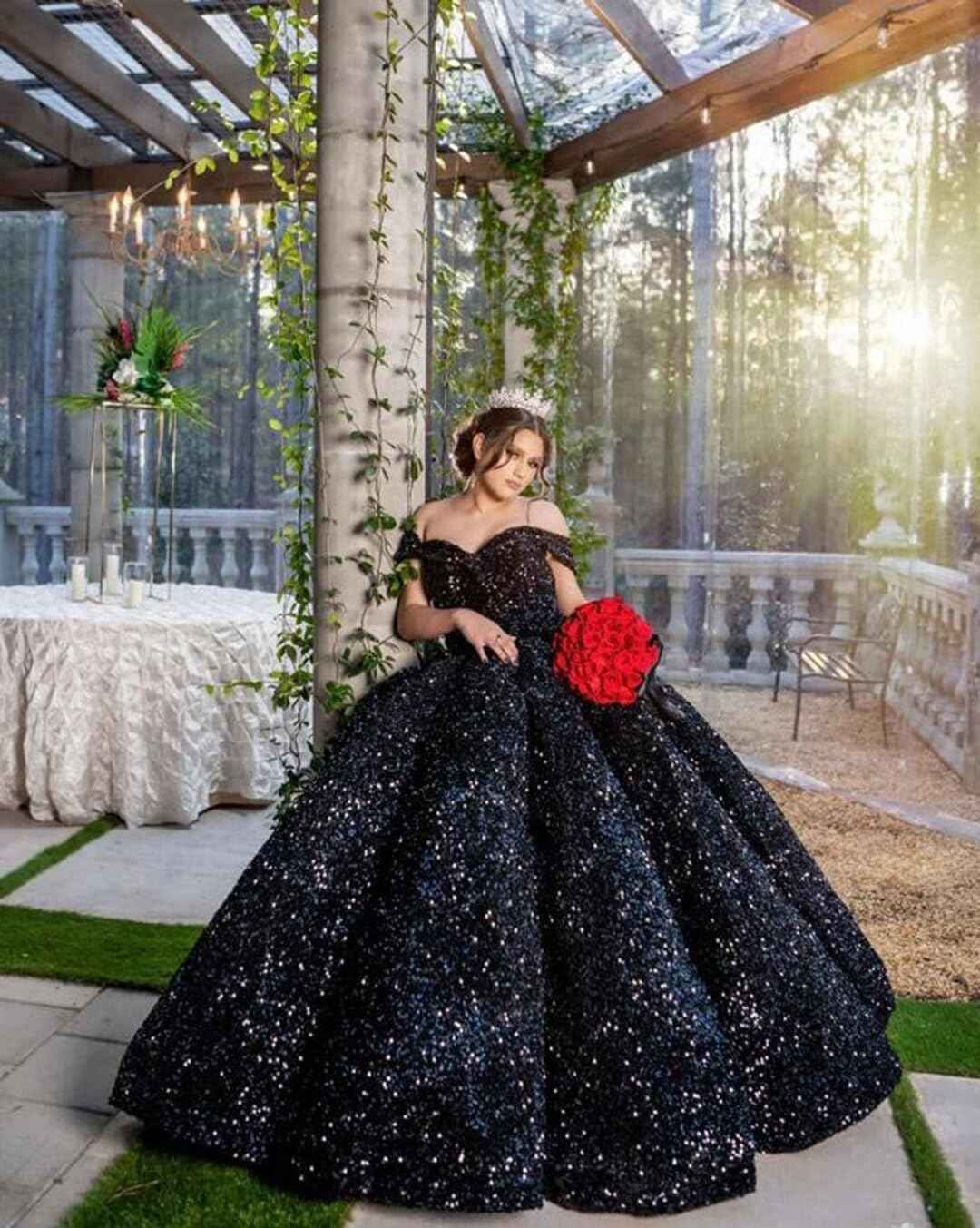 Sparkly Sequin Prom Dresses Long Ball Gown Off Shoulder Quinceanera Dresses Puffy Glitter Evening Party Dresses - Bmbride