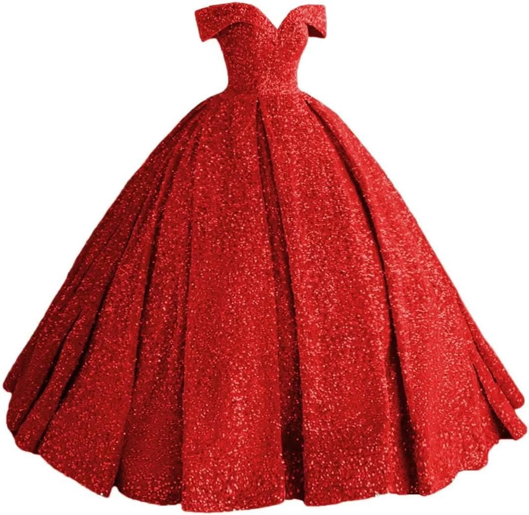 Sparkly Sequin Prom Dresses Long Ball Gown Off Shoulder Quinceanera Dresses Puffy Glitter Evening Party Dresses - Bmbride