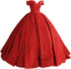 Sparkly Sequin Prom Dresses Long Ball Gown Off Shoulder Quinceanera Dresses Puffy Glitter Evening Party Dresses - Bmbride