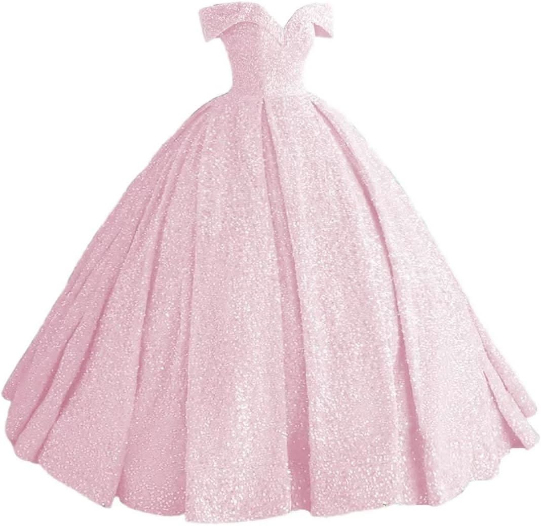 Sparkly Sequin Prom Dresses Long Ball Gown Off Shoulder Quinceanera Dresses Puffy Glitter Evening Party Dresses - Bmbride