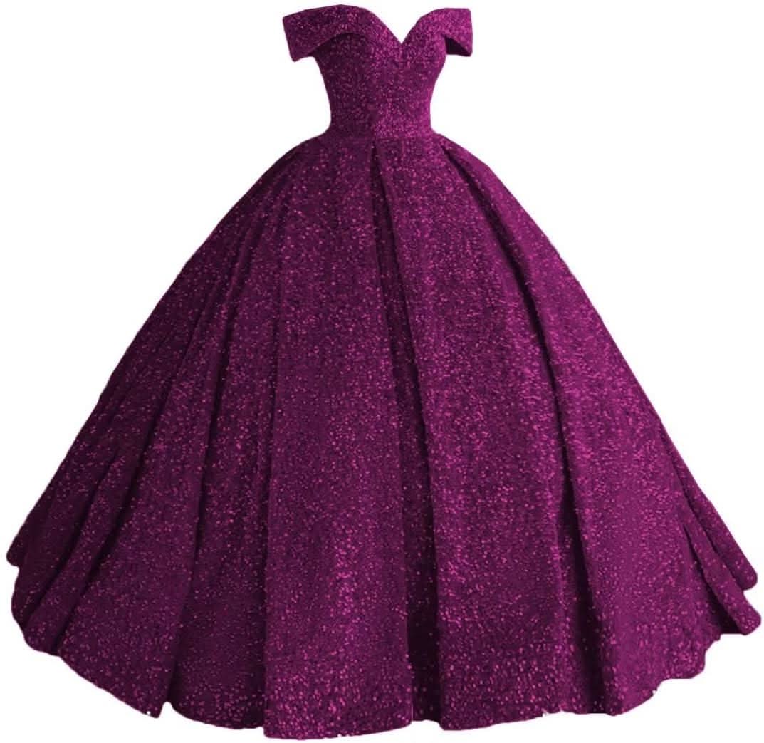 Sparkly Sequin Prom Dresses Long Ball Gown Off Shoulder Quinceanera Dresses Puffy Glitter Evening Party Dresses - Bmbride