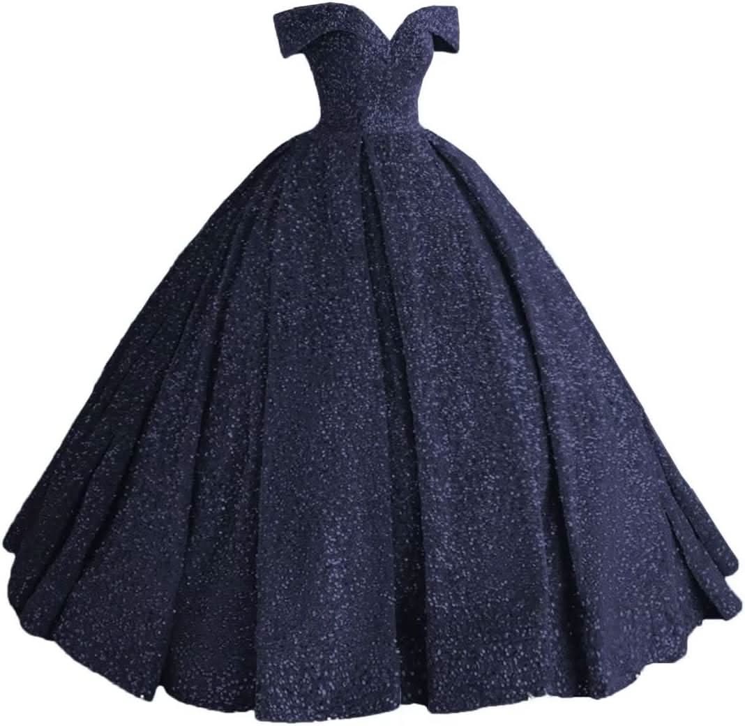 Sparkly Sequin Prom Dresses Long Ball Gown Off Shoulder Quinceanera Dresses Puffy Glitter Evening Party Dresses - Bmbride