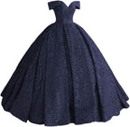 Sparkly Sequin Prom Dresses Long Ball Gown Off Shoulder Quinceanera Dresses Puffy Glitter Evening Party Dresses - Bmbride