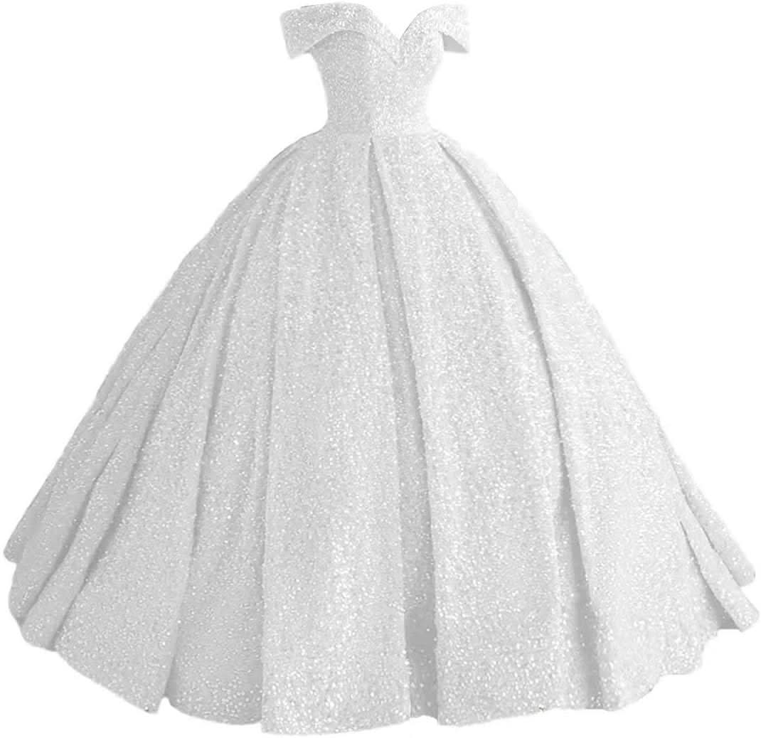 Sparkly Sequin Prom Dresses Long Ball Gown Off Shoulder Quinceanera Dresses Puffy Glitter Evening Party Dresses - Bmbride