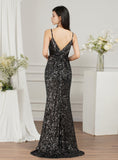 Sparkly Spaghetti Strap Sleeveless Long Meramid Sequins floor length Dress BMbride