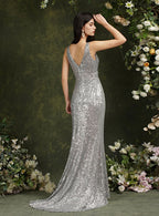 Sparkly Straps V Neck Mermaid Floor Length Dress With Sequins BMbride
