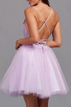 Charming A-Line Backless Tulle Appliqued Homecoming Dress BM bride
