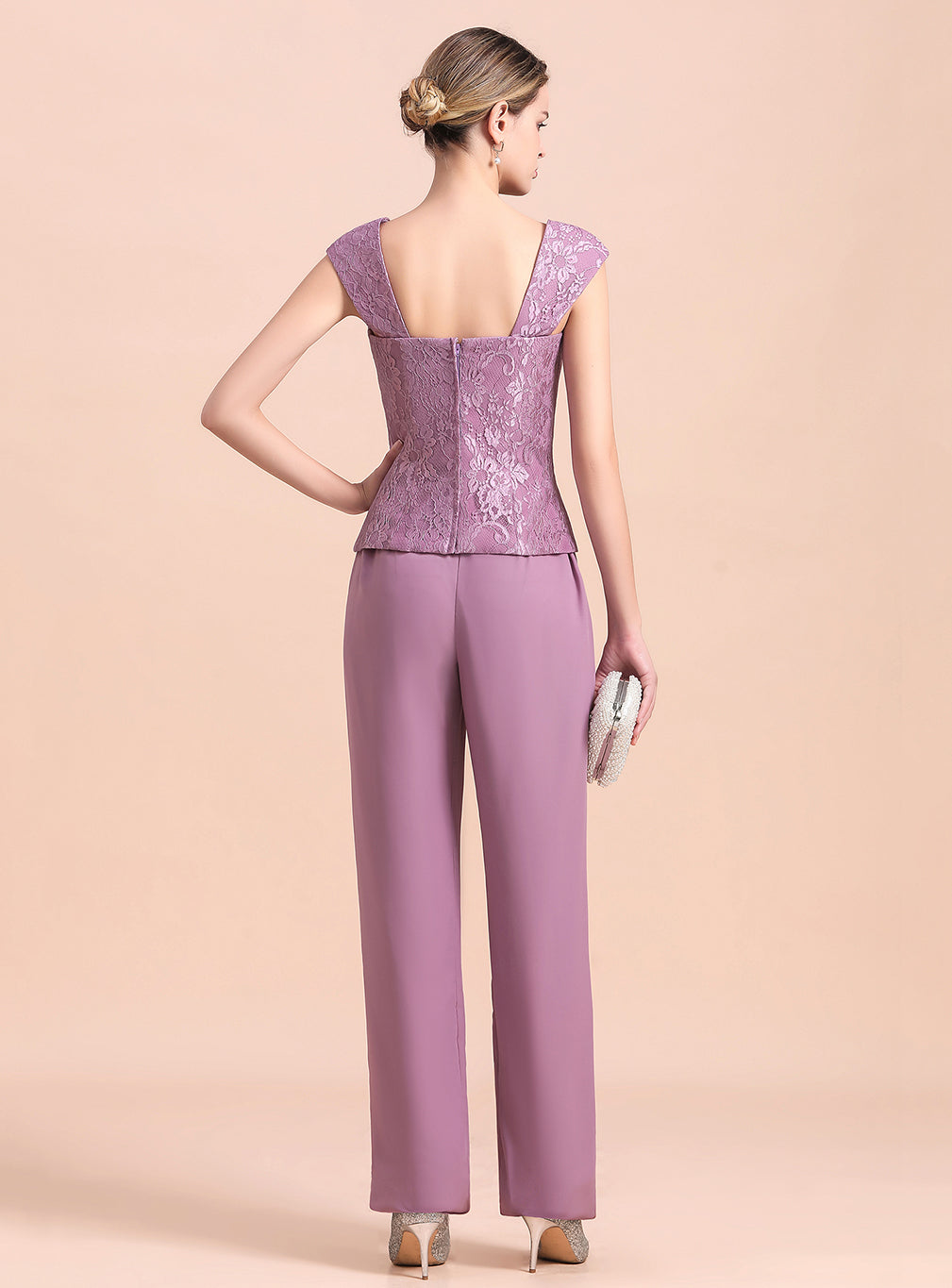 Square Cap-Sleeves Lace Chiffon Jumpsuit BMbride
