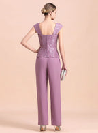 Square Cap-Sleeves Lace Chiffon Jumpsuit BMbride