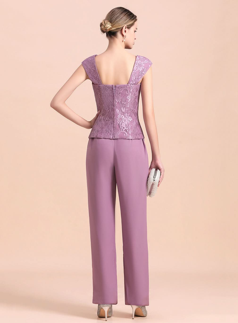 Square Cap-Sleeves Lace Chiffon Jumpsuit BMbride