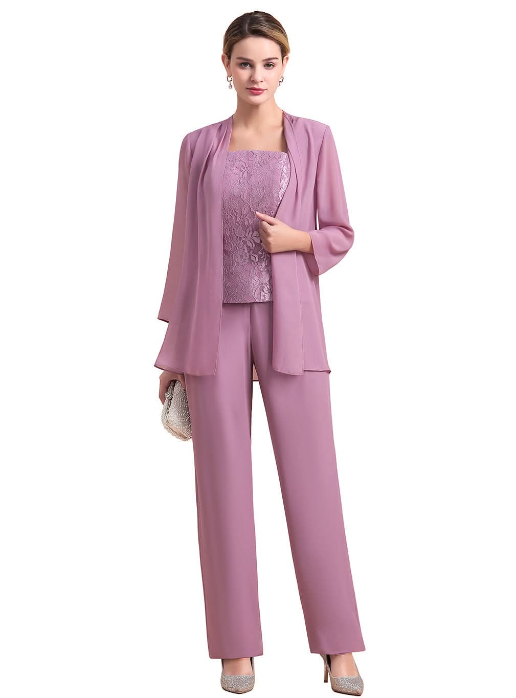 Square Cap-Sleeves Lace Chiffon Jumpsuit BMbride
