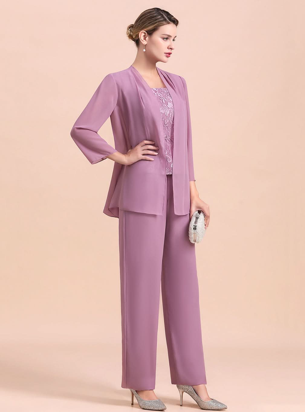 Square Cap-Sleeves Lace Chiffon Jumpsuit BMbride