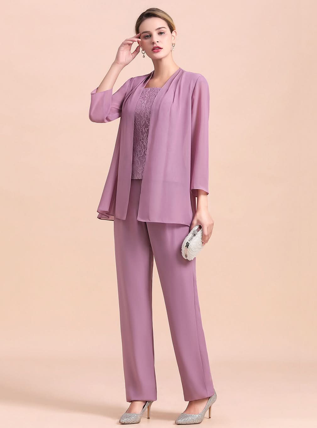 Square Cap-Sleeves Lace Chiffon Jumpsuit BMbride