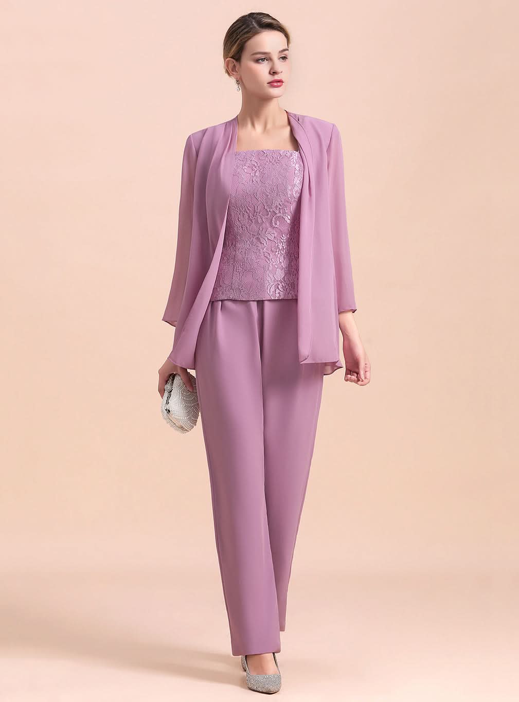 Square Cap-Sleeves Lace Chiffon Jumpsuit BMbride