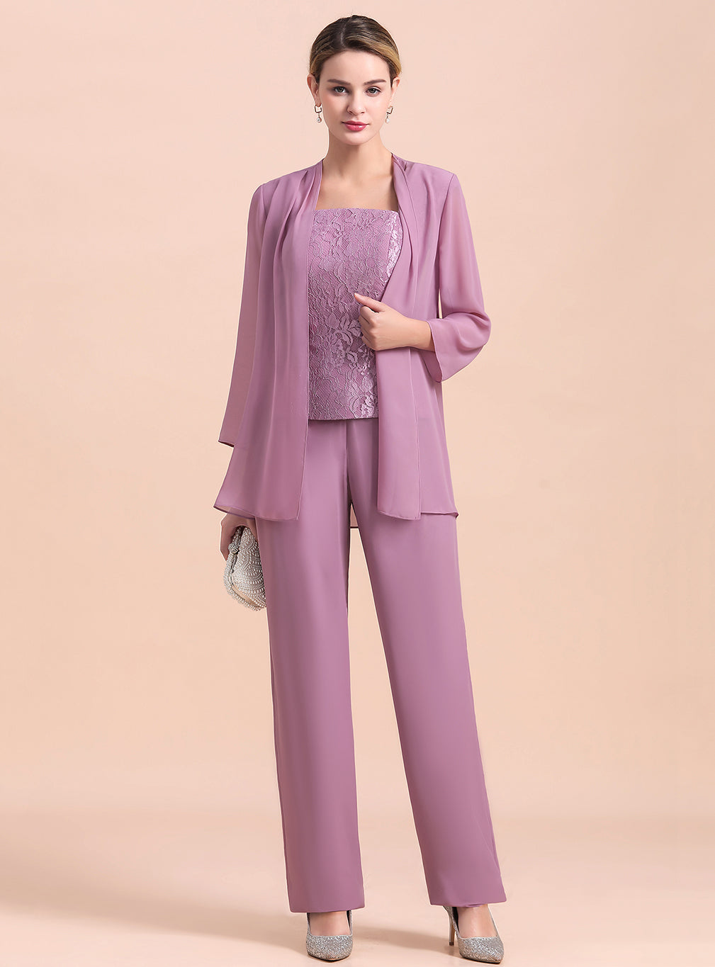 Square Cap-Sleeves Lace Chiffon Jumpsuit BMbride