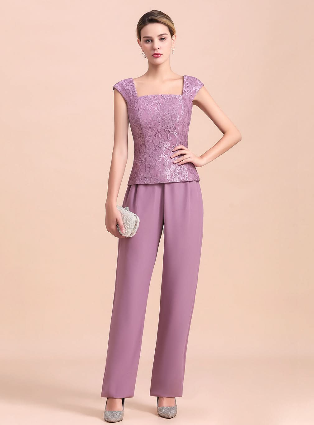 Square Cap-Sleeves Lace Chiffon Jumpsuit BMbride