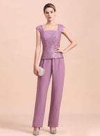 Square Cap-Sleeves Lace Chiffon Jumpsuit BMbride