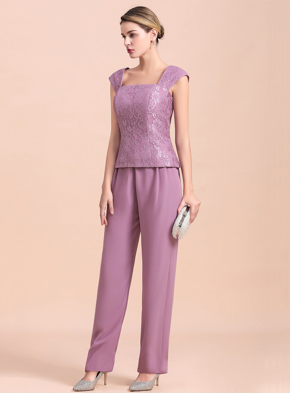 Square Cap-Sleeves Lace Chiffon Jumpsuit BMbride