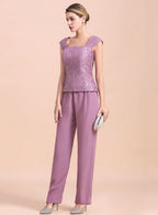 Square Cap-Sleeves Lace Chiffon Jumpsuit BMbride