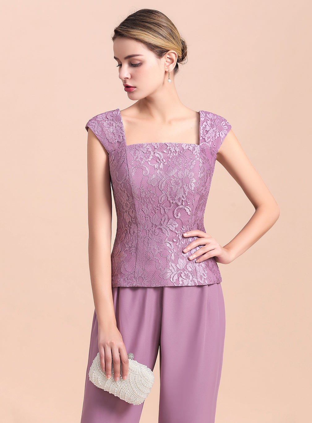 Square Cap-Sleeves Lace Chiffon Jumpsuit BMbride