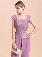 Square Cap-Sleeves Lace Chiffon Jumpsuit BMbride