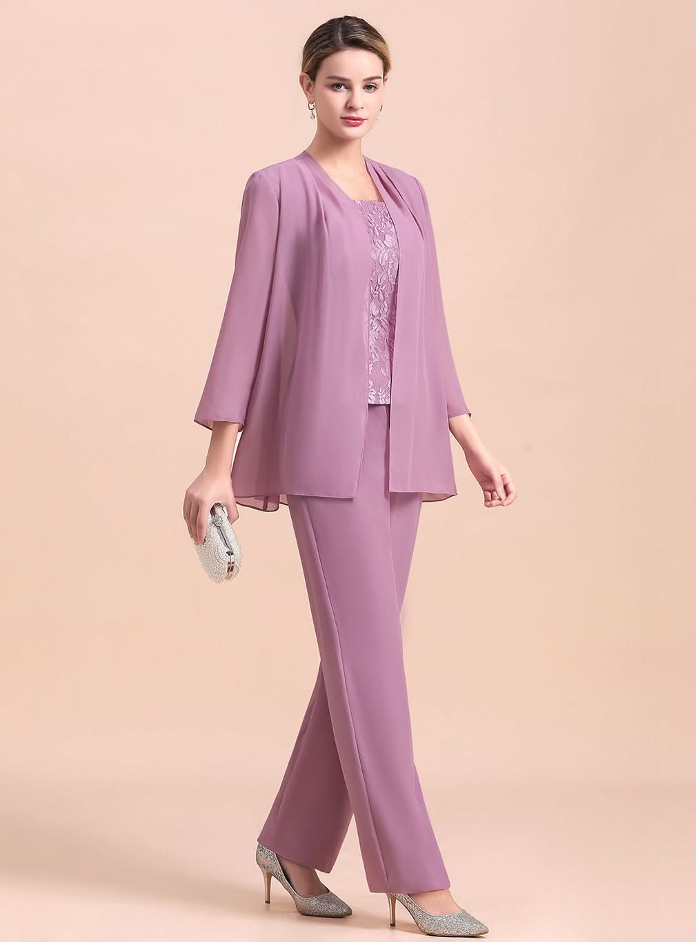 Square Cap-Sleeves Lace Chiffon Jumpsuit BMbride