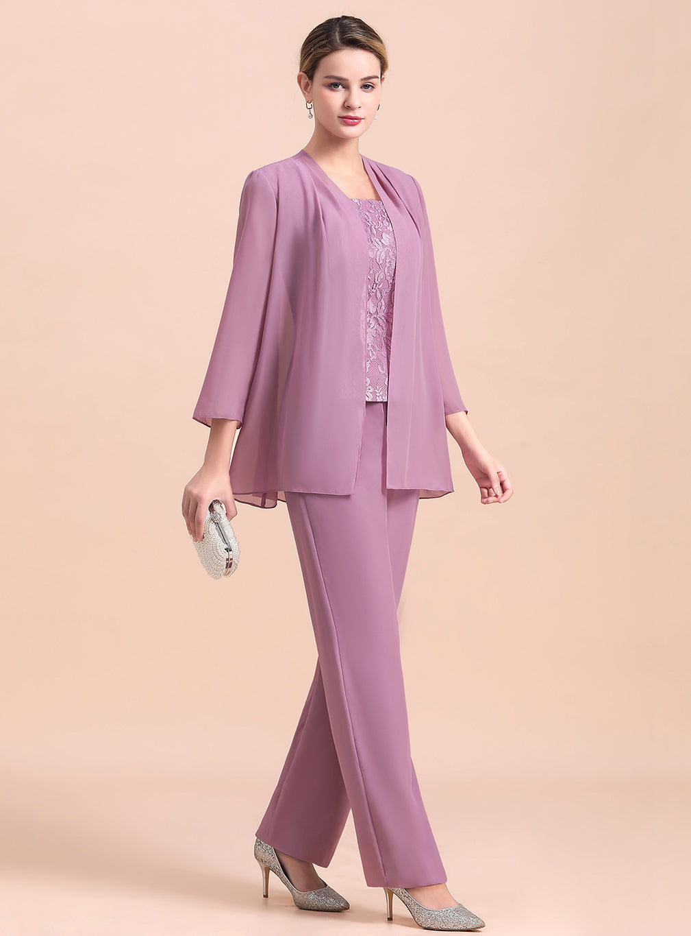 Square Cap-Sleeves Lace Chiffon Jumpsuit BMbride