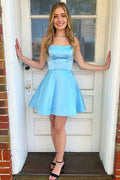 Timeless Sleeveless Satin Square Neck A Line Short Homecoming Dress BM bride