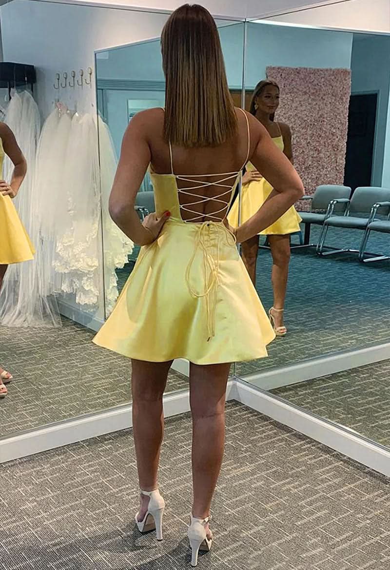 Timeless Sleeveless Satin Square Neck A Line Short Homecoming Dress BM bride