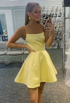 Timeless Sleeveless Satin Square Neck A Line Short Homecoming Dress BM bride