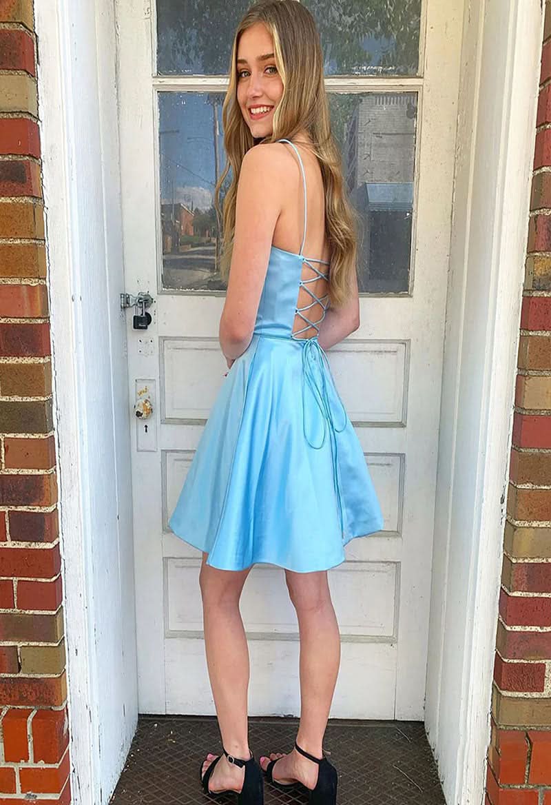 Timeless Sleeveless Satin Square Neck A Line Short Homecoming Dress BM bride