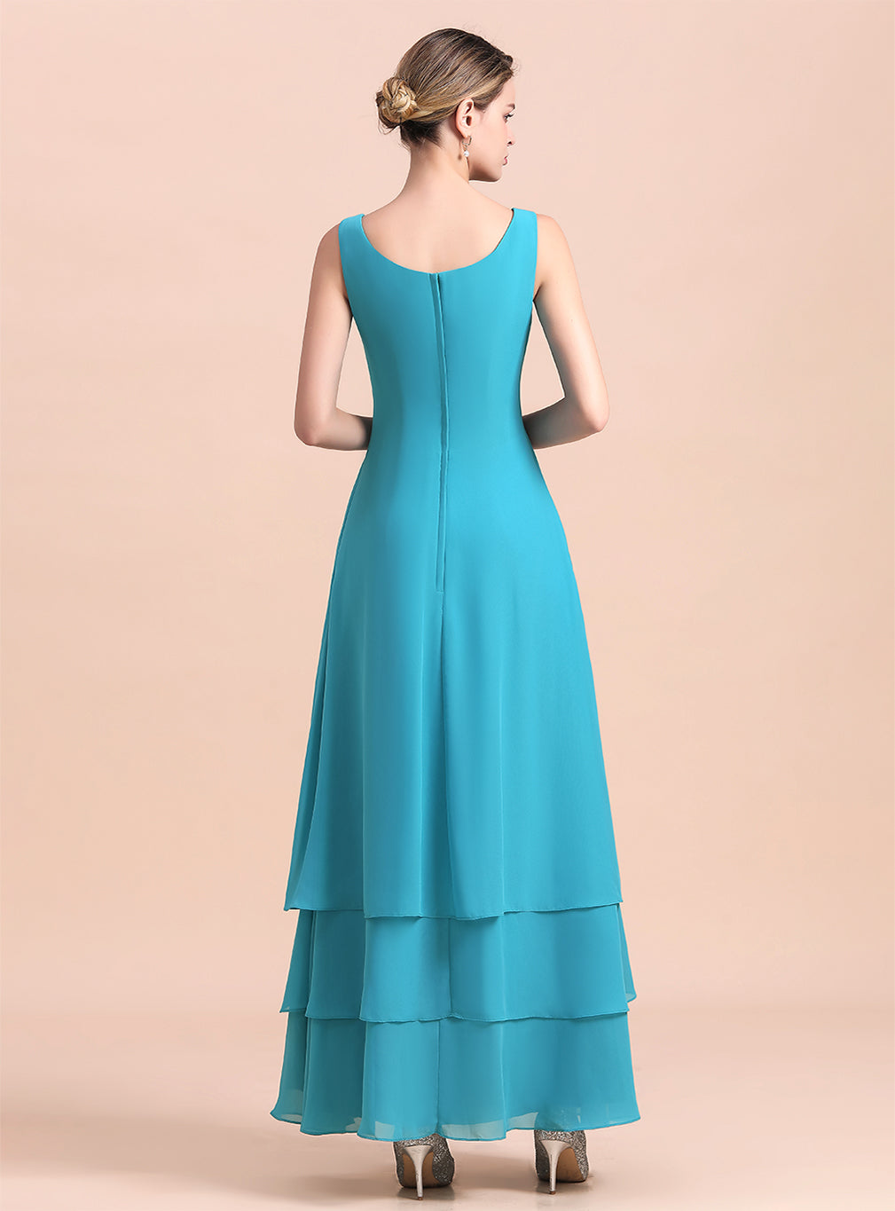 Square Sleeveless Flowers Layers Ankle-Length Dress BMbride