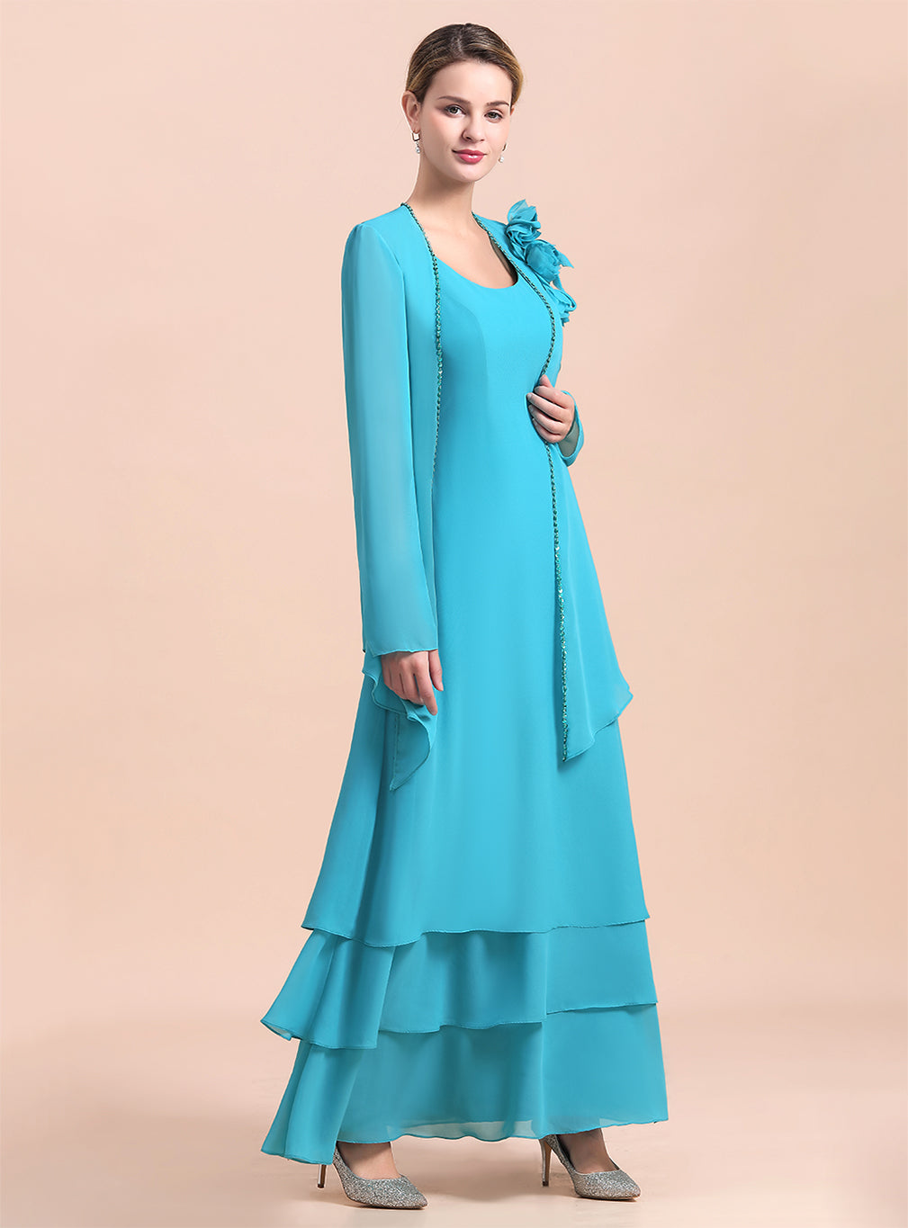 Square Sleeveless Flowers Layers Ankle-Length Dress BMbride